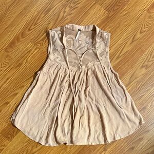Free People Beige Embroidered Blouse